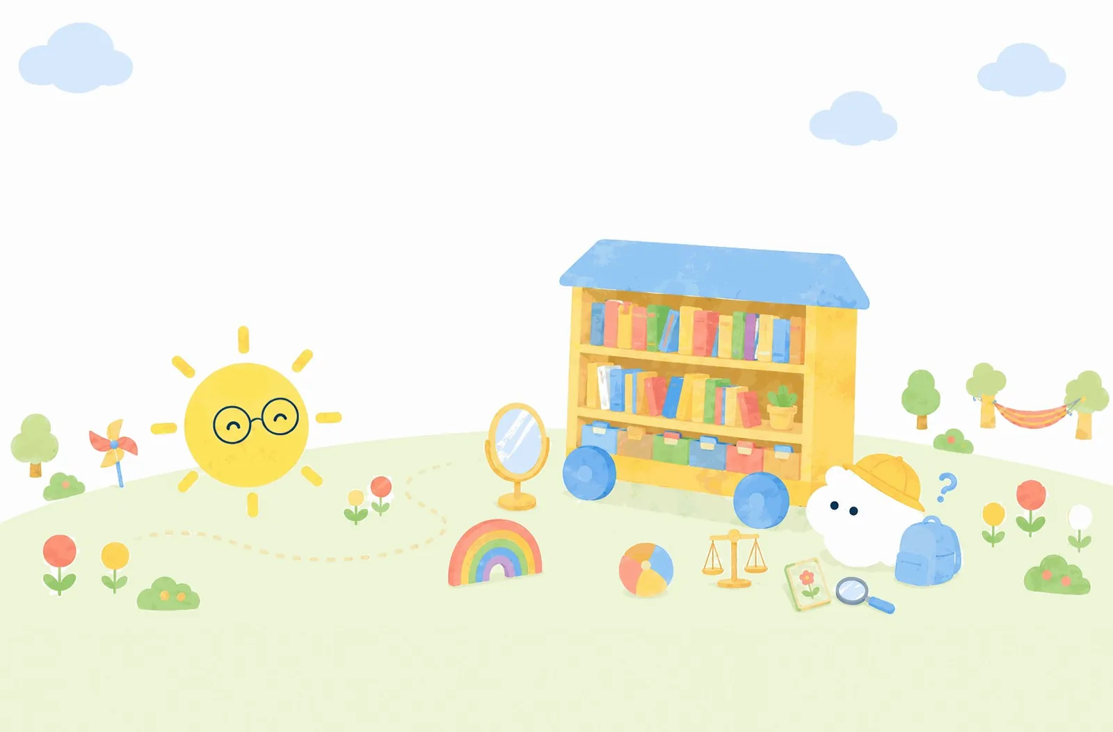 草原にやってきた学びの移動図書館で、モヤンが言葉を調べる場面